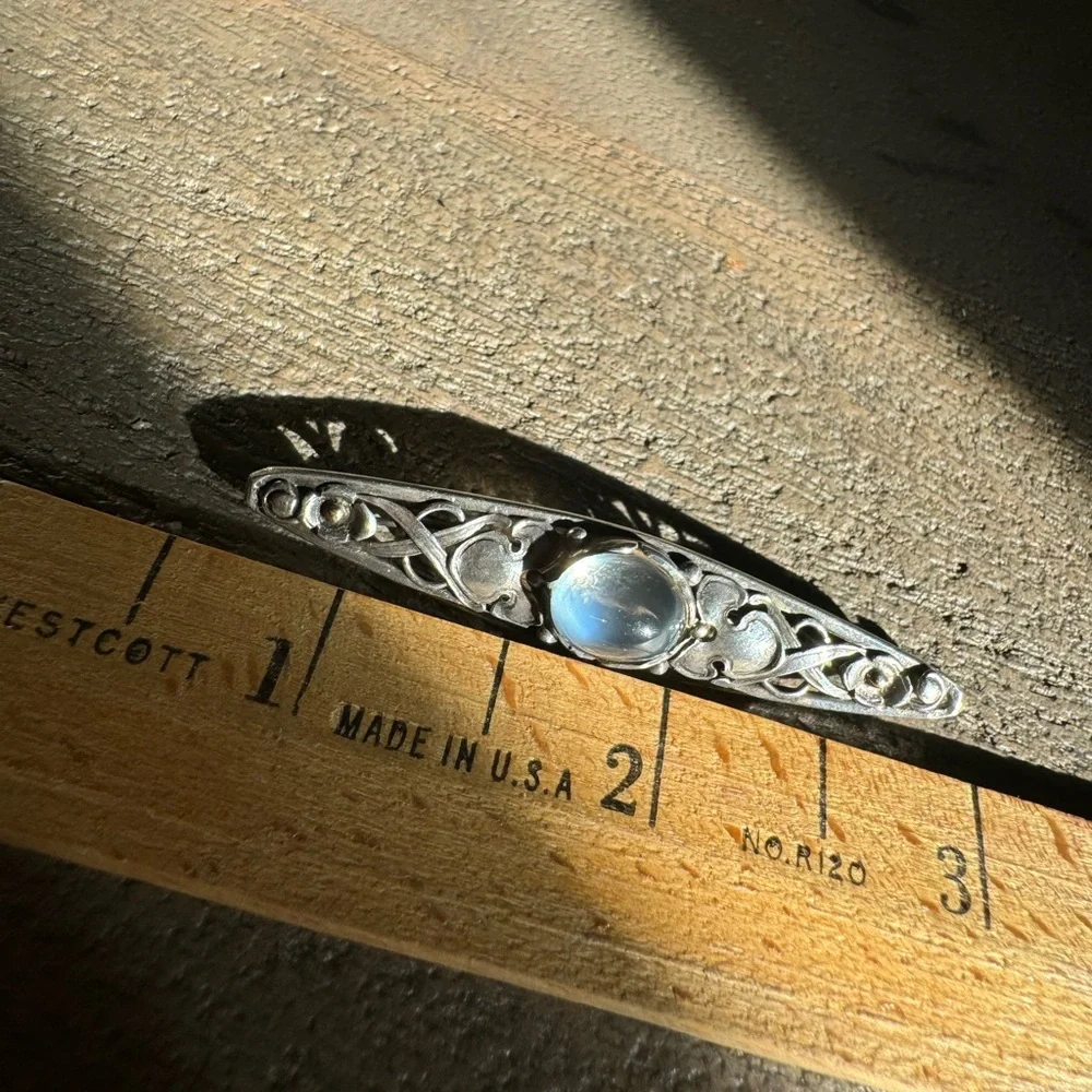 925 Sterling silver and opalite vintage pin brooch 5.0g